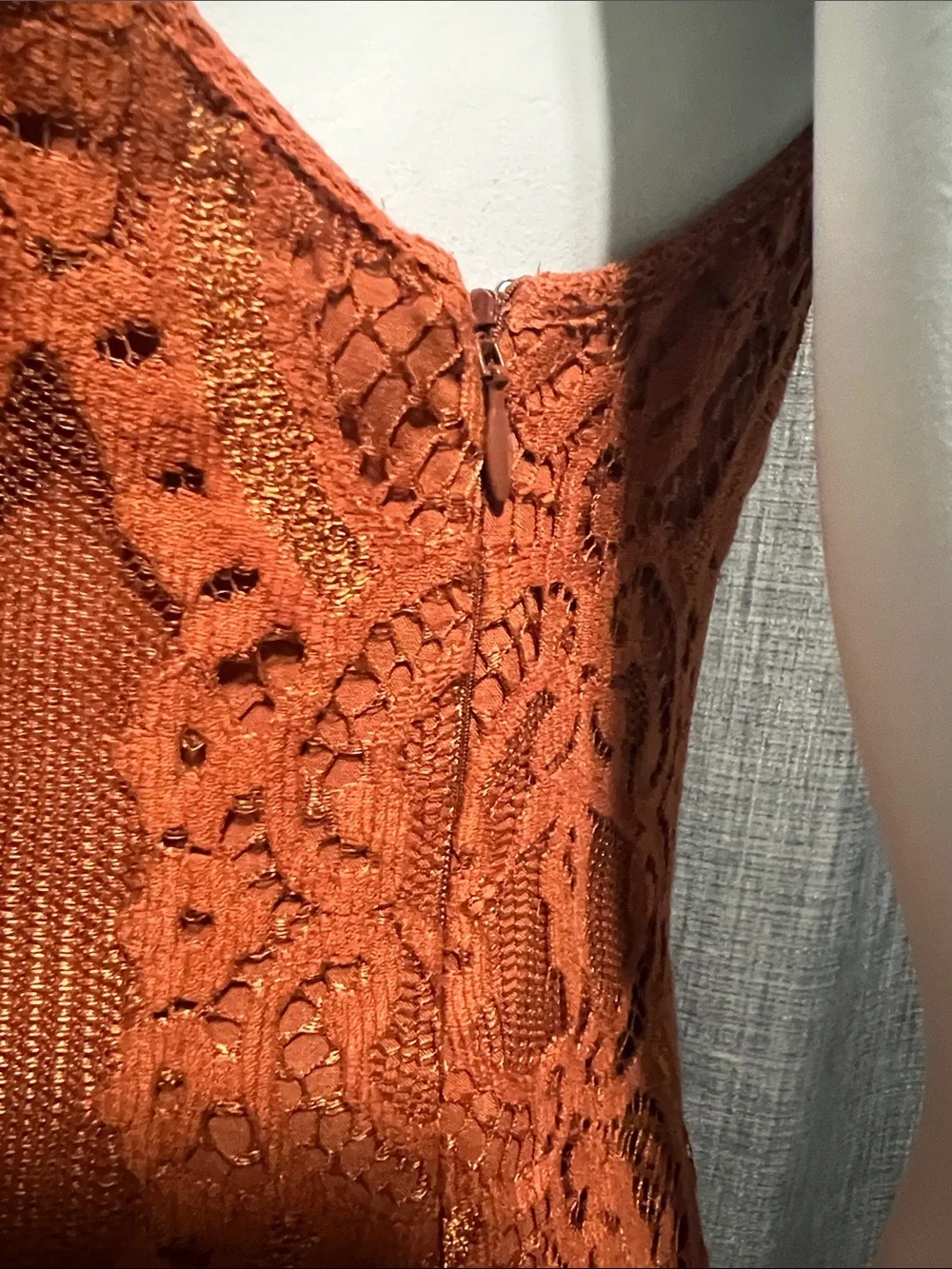 Free People Angel Ray Scalloped Lace Sleeveless Midi Dress Copper/Rust Orange XS